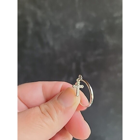 Silver Tone Metal Cross Charm Ring, SIZE US 5.75 - Picture 3 of 10